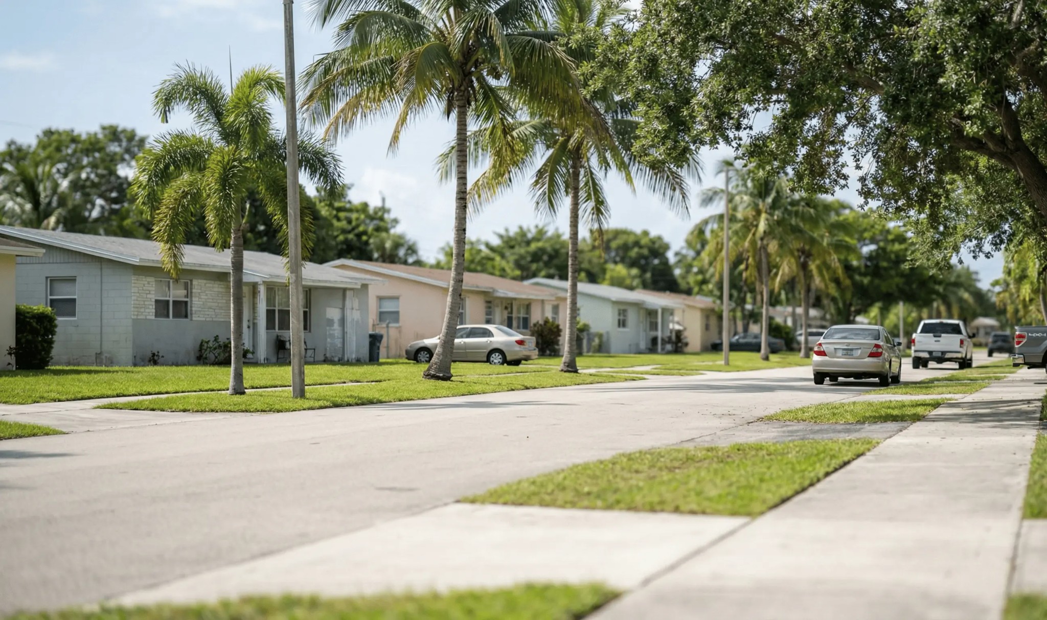 Fort Lauderdale palm tree lined residential street, South Florida neighborhood