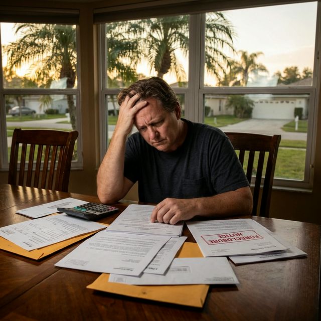 Florida home with financial documents representing short sale and mortgage negotiations