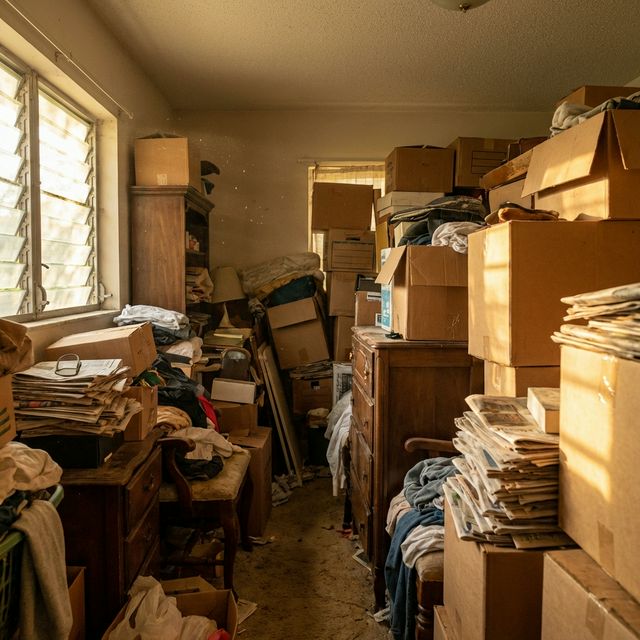 Cluttered interior of a hoarder house in Florida