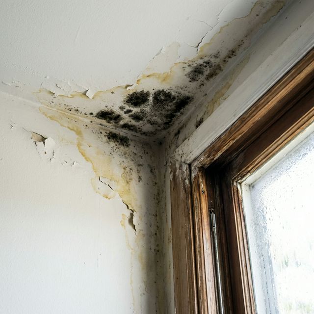 Mold damage on interior wall of Florida home near window