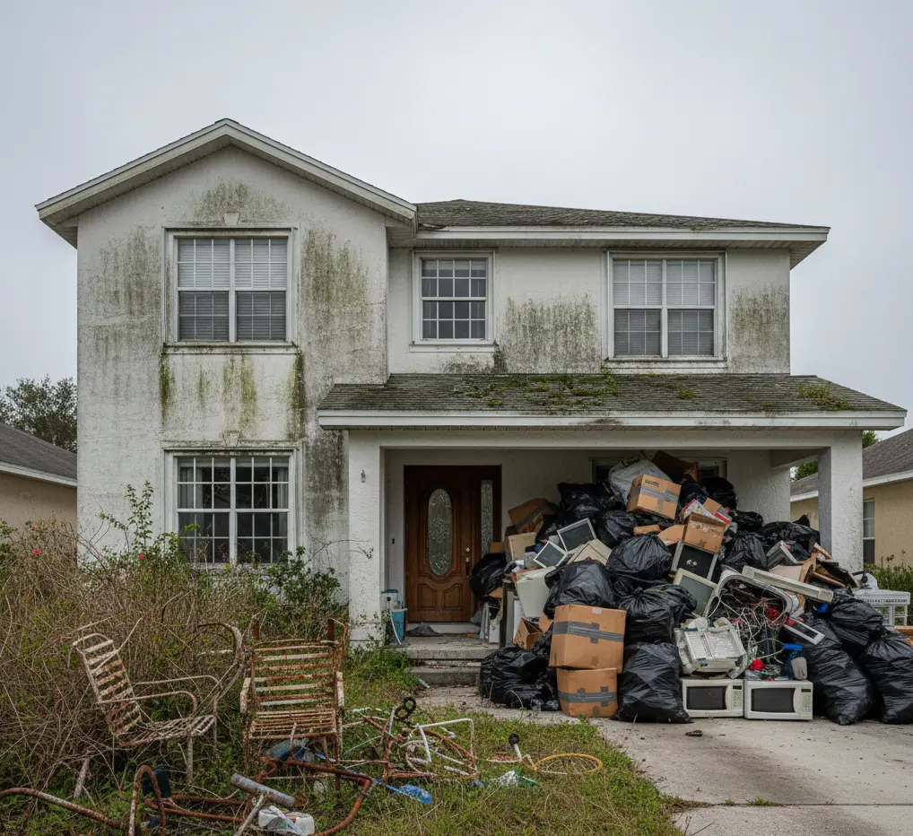 Interior of a cluttered home needing cleanout