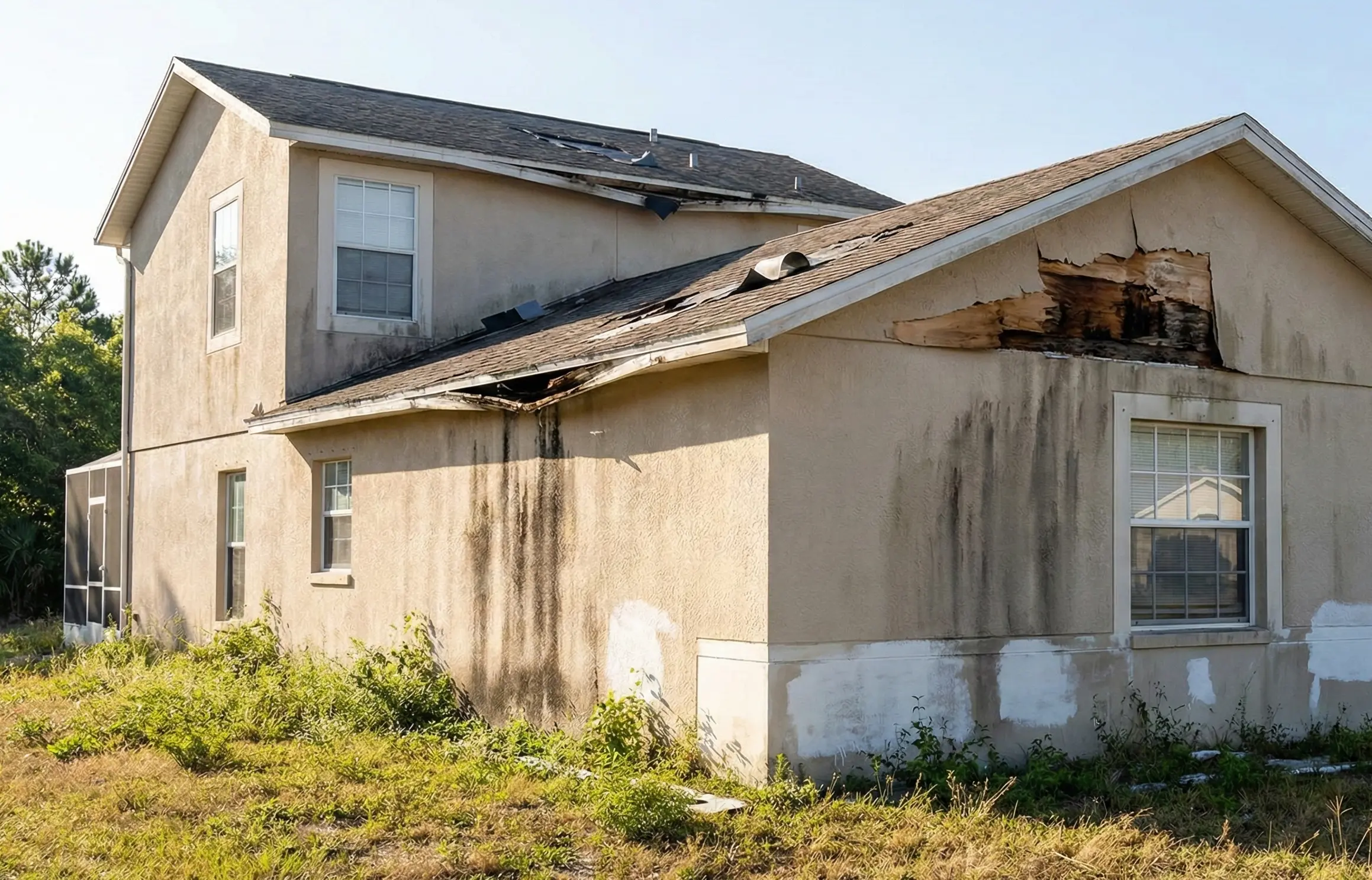 Damaged interior requiring significant renovation